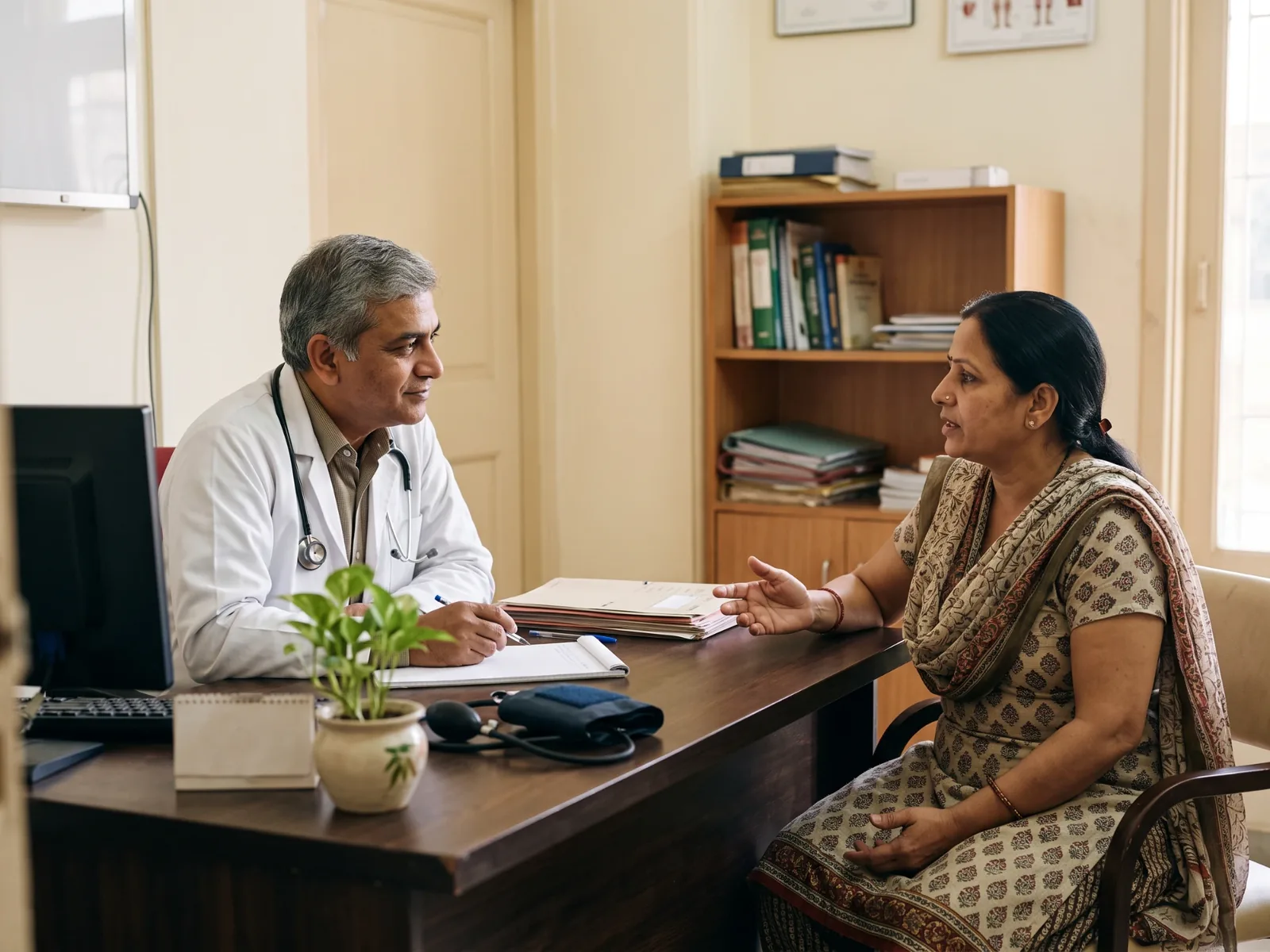 A doctor listening to a patient during a consultation